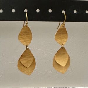 Anthropologie Gold Double Leaf Earrings
